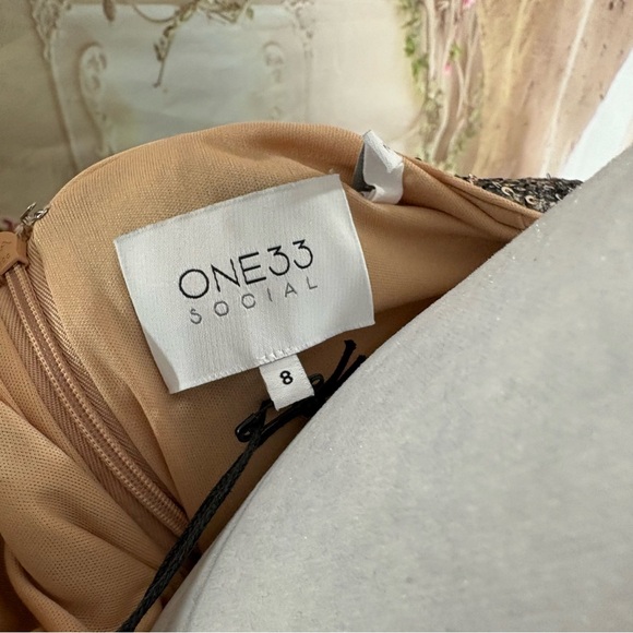 NEW ONE33 Social Leopard Print Draped Mini Sequin dress - Picture 11 of 12